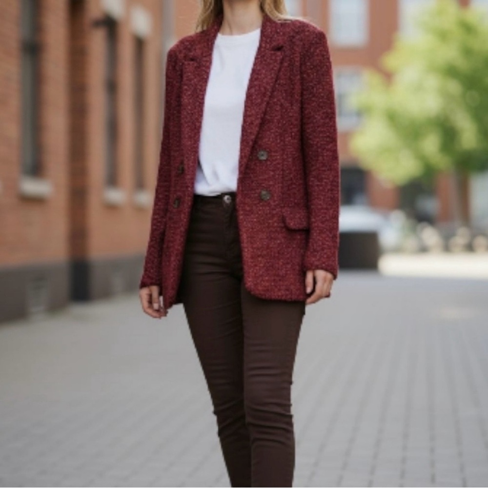 Chico's Paprika Knit Tweed Sweater Blazer with Fringe - 4 = Size 20